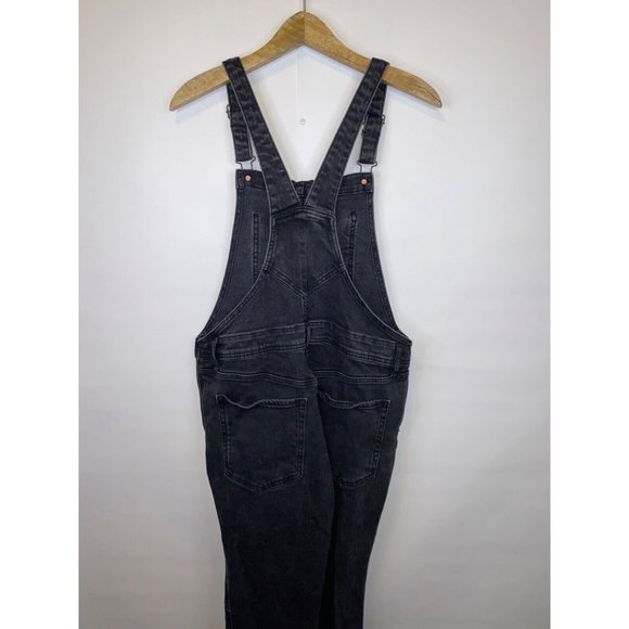 Old Navy Women's Size 12 Petite OG Straight Black Ripped Jean Overalls GUC - Picture 6 of 8